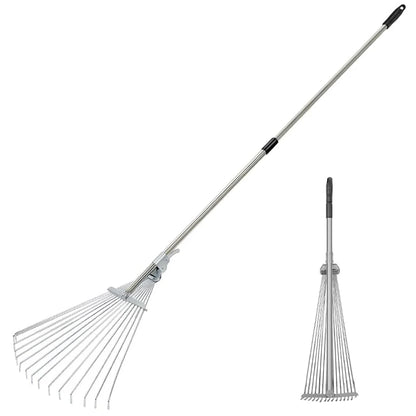 Retractable Garden Leaf Rake - Foldable Gardening Rake for Leaves