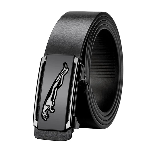Men's Black Leather Belt Click Buckle No Hole