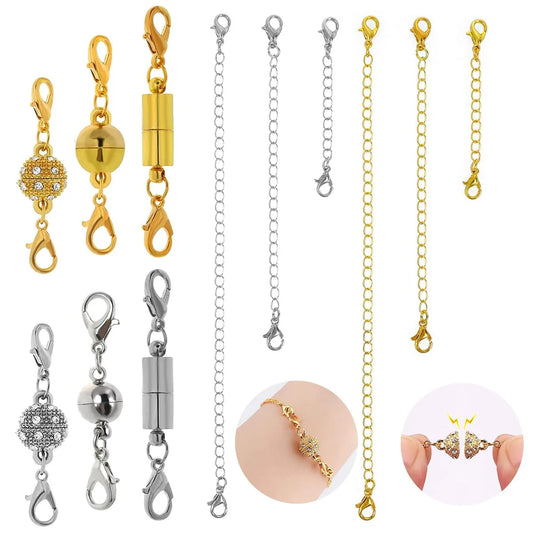Golden & Sliver 12 Pcs Necklace Extender and Lobster Clasps Combo Set