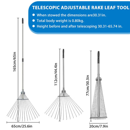 Retractable Garden Leaf Rake - Foldable Gardening Rake for Leaves