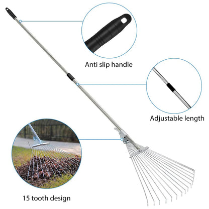 Retractable Garden Leaf Rake - Foldable Gardening Rake for Leaves