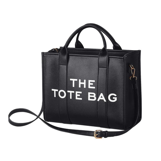 PU Leather Tote Bag with Zipper and Shoulder Belt