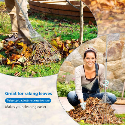 Retractable Garden Leaf Rake - Foldable Gardening Rake for Leaves