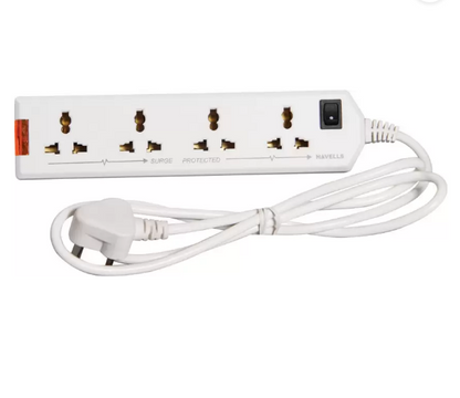 Havells 10V Heavy Duty 6A Four-Way 2400W Extension Board and Wire (White) -1.5 Metre